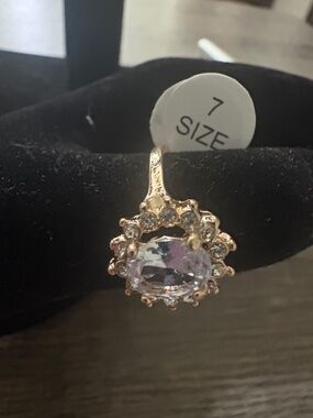 Gold-Tone Crystal Halo Costume Ring - Size 7